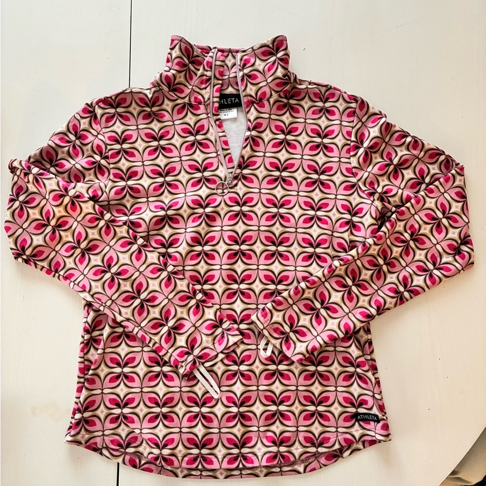 Athleta Pink and Brown Geometric Zip-Up